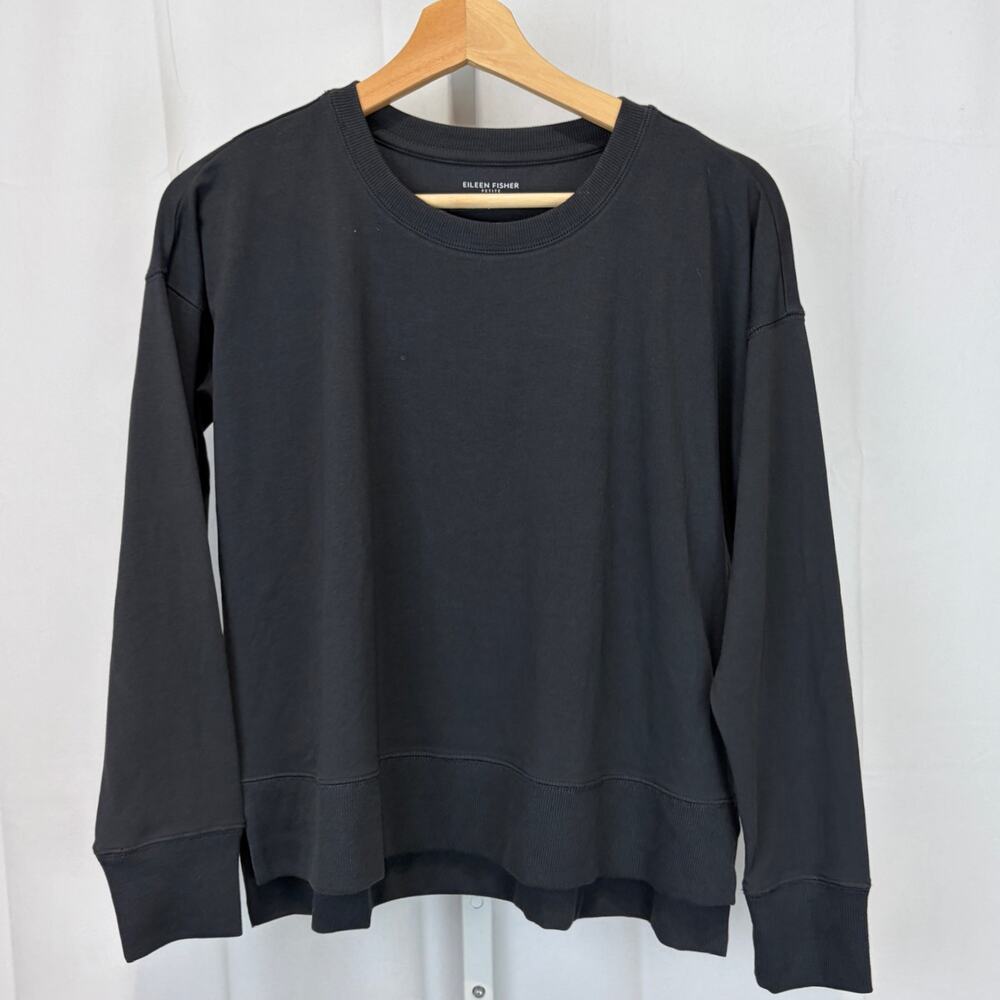 EILEEN FISHER Organic Cotton Stretch Jersey Crew Top Long Sleeve Gray Petite PP